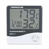 Akozon Higrómetro de Termómetro Interior LCD Digital con Despertador y calendario: Medidor de Temperatura y Humedad Preciso para el Hogar, Consultorio, Guardería - ℃ & ℉ Selectable