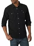 Wrangler Iconic Regular Fit Snap Shirt Camisa Abotonada, Negro Denim, M para Hombre