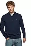 Polo Club Jersey Azul Marino con Cierre de Media Cremallera y Cuello Alto - Jersei con Logo Bordado para Hombre - Suéter Manga Larga 100% algodón