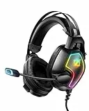 Ozeino - Auriculares de Juego para Ps5 Ps4 PC Xbox Switch, Auriculares de reducción de Ruido con micrófono, luz RGB, Diadema con suspensión automática y Auriculares Jack de 3,5 mm