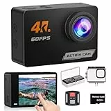Cámara Deportiva 4K 60FPS con Pantalla Táctil,8X Zoom Videocámara de Casco WiFi-EIS Antivibración,48MP Subacuática Buceo 40M-Tarjeta 64GB,Control Remoto,2 * 1350mAh Baterías,Varios Accesorios