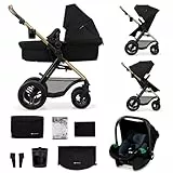 Kinderkraft MOOV2 AIR Silla de Coche 3 en 1, Mink PRO I-Size, Sistema de Viaje, Cochecito para Bebé, Silla de Paseo, Plegable, para Recién Nacido, Desde el Nacimiento hasta los 3 Años, Negro