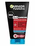 GARNIER Skin Active - Pure Active, Gel Limpiador de Poros y Exfoliante Facial con Carbón 3 en 1, 150 ml