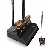 JEHONN Escoba y Recogedor Plegable, Cepillo Barrer de Mango Largo, Juego de Escoba Alta y Sartenes para Interior con Giratorio de 180 Grados Cabeza para Cepillos para Barrido de Casa (Negro y Naranja)