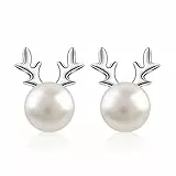 B.Catcher pendientes para mujeres, plata 925, pendientes de perlas, reno, perlas de cultivo, para Navidad, San Valentín
