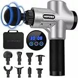 Pistola de Masaje Muscular, Eléctrica Masajeador de Músculos de Tejido Profundo Hasta 4800 RPM, 30 Velocidades, 8 Cabezales de Masaje, Pantalla LCD Táctil, Carga Tipo-C (Blanco Plata)