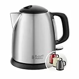 Russell Hobbs Hervidor de Agua Eléctrico Adventure - 1 litro, Pequeño, 2400 W, Filtro Extraíble, Zona de Ebullición Rápida, Base de 360°, Indicador del Nivel de Agua, Inox., Plata - 24991-70