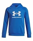 Under Armour Rival - Sudadera con Capucha de Forro Polar con Logotipo Grande para niño, Azul Atlantis/Blanco, 150-160