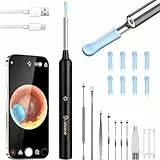 VITCOCO Otoscopio, Limpiador de Oidos Cera 3,5mm WiFi HD, Limpia Oidos con Camara Impermeable IP67 con 6 Luces LED, Kit Limpiador de Oidos para iOS y Android Smartphones(Negro)