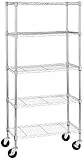 Amazon Basics Unidad de almacenamiento mediana de 5 baldas con ruedas de 4 inch con estantes ajustables en altura y pies niveladores, peso máximo de 680 kg, Cromado, 36 x 152 x 76 cm (D x W x H)