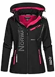 Geographical Norway REINE LADY - Chaqueta Softshell Impermeable Mujer - Chaqueta Capucha Exteriores - Chaqueta Cortavientos Invierno - Actividades Senderismo Aire Libre (Negro/Rosa M) Talla 2