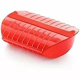 Lékué Estuche De Vapor con bandeja, silicona platino Rojo, 3-4 personas (1400 ml)