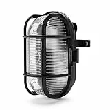 Velamp Turtle-N Aplique Ovalado de Pared/Techo. En plástico + Vidrio E27 MAX 60W. LED Compatible IP44: para Interior o Exterior. para Balcones, garajes, terrazas, 60 W, Negro