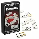 Goliath - DOMINÓ, Juego de Mesa clásico para Adultos y niños a Partir de 5 años, versión de Viaje con Caja de Metal con 28 fichas de dominó Puntos de Colores para 1-5 Jugadores