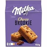 Milka Choco Brookie, Bizcocho de Chocolate con Leche de los Alpes, Trozos de Chocolate con Leche, Formato Bolsillo 132g