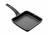 BRA Efficient Grill asador con rayas, aluminio fundido con antiadherente, apto para todo tipo de cocinas incluido inducción, libre de PFOA, negro, 22 x 22 cm