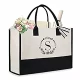Aucuu Bolso De Playa, Grande Impermeable Con Cremallera Bolso De Hombro, Bolsa De Playa De Lona Inicial Personalizada, Bolsa De Asas De Regalo Monogramada Para Las Mujeres-letra S Impresa