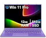Ordenador Portátil 16 Pulgadas Celeron N5095 Up to 2.9Ghz, Portátil Win 11 Pro 5G WiFi 12+512GB SSD Expansión 1TB, BT 4.2 Mini Puerto Multimedia Portatiles Ventilador Refrigeración 1920X1200-Morado
