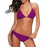 2025 Conjuntos De Bikinis para Mujer de Triángulo Bikini Top y Braga de Bikini con Ajustable Cordón de Sólido Traje de Baño 2 Piezas Sexy de Playa Bañadores Deportivos Beachwaer (Purple, S)