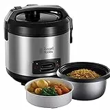 Russell Hobbs- Vaporera y arrocera grande (antiadherente, tapa de cristal, 500 W, 14 raciones, Gris), 27080-56