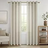 MRTREES Cortinas Beige Translucidas Lino de Salon Comedor Modernas 2 Piezas 140x240cm Cortinas de Casa Visillos Dormitorio Juvenil Cortina con Ojales para Ventana Habitacion Matrimonio