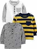 Simple Joys by Carter's Long-Sleeve Shirts, Pack of 3 Camiseta, Amarillo Rayas/Blanco/Gris Dinosaurio, 4 años (Pack de 3) para Bebés