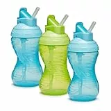 Munchkin Mighty Grip Vasos con Sorbete | Botella Entrenadora para Bebés y Niños con Sorbete |A Prueba de Fugas | Vaso de Aprendizaje desde los 12+ Meses | 296 ml | Paquete de 3 | Azul y Verde