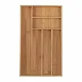 Relaxdays Cubertero Cajón Bambú, Organizador Cubiertos, Separador 6 Compartimentos Cajones, 5 x 27,5 x 46 cm, Natural