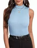 Irevial Camiseta sin Mangas Mujer Verano Top de Cuello Medio Elegante Camisetas Delgada Mujer Camisa Básica Suave Jersey Tops Casual Adecuado para Primavera Otoño
