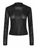 PIECES Pcrocky LS T-Neck Top Camiseta de Manga Larga, Negro, S Mujeres