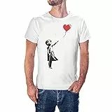 KMF T-SHIRT - Camiseta para Hombre niña con Globo Arte Banksy Graffiti (Blanco, L)