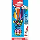Maped - Pinturas de Madera - Lápices Strong de Colores - Pack de 12 Pinturas de Colores - Minas Ultra Resistentes - Agarre Ergonómico - Fáciles de Afilar