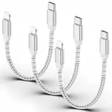 ULIFTUS Cable de carga USB C a Lightning corto [20 cm, 3 unidades], 0,2 m de nailon tipo C, cable de carga rápida PD Power Delivery, compatible con Apple iPhone 14, 13, 12, 11, Mini Pro Max, Xs, Xr X