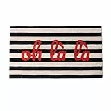 Fisura – Felpudo Entrada casa “oh là là” de Coco con Base Antideslizante de PVC. Felpudo de Rayas Blanco y Negro Original Pintado a Mano. Medidas : 70 cm x 40 cm