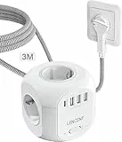LENCENT Cubo Regleta Enchufes 3M con Enchufe Plano Regleta para Uso Interior, Regleta Enchufes Plano con 4 Tomas de CA, 3 USB y 1 Tipo C para Familia, Cocina y Oficina