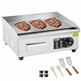VEVOR Plancha Eléctrica Comercial, Parrilla Superior Plana de 2800 W, Temperatura de 50-300 °C, Parrilla de Acero Inoxidable de 453 x 410 x 210 mm con 2 Palas y 2 Cepillos para el Hogar o Restaurante