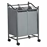 SONGMICS Cesto para la Colada, Carrito de Lavandería con 2 Bolsas Extraíbles, Carro de la ropa, Organizador de Juguetes con Ruedas, Robusto, 2 x 45L, Gris LSF002GS