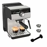 Krups Authentic, Cafetera Espresso Manual, 15 bares de presión, Espumador de leche, Ajuste Manual, Cuchara Medidora y Compactadora, depósito de 2 L de capacidad, Inox, XP381B