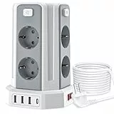Sameriver Regleta Enchufes Proteccion sobretension (3250W) con 8 Enchufes de Seguridad,Regleta Enchufes con 1 Rápida USB-C y 3 USB-A Regleta Vertical Torre Enchufe, 3M Cordón, Blanco…