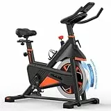 MERACH Bicicleta estática con resistencia magnética, pastilla de freno silenciosa/bicicleta de entrenamiento en casa con cojín de asiento cómodo mejorado, bicicleta de interior con soporte para