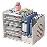 Hggzeg Organizador de escritorio de madera, organizador de escritorio de gran capacidad, organizador de archivos, organizador de documentos de papel A4, caja de almacenamiento de suministros de