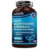 Nutravita Multivitaminas y Minerales Veganas Para Hombre - 25 Vitaminas y Minerales Esenciales que Incluyen Todas las Vitaminas C, Biotin, Raíz de Maca y Panax Ginseng - 180 tabletas