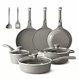 Redchef Juego de ollas de inducción de 11 piezas, juego de ollas de cerámica con sartén para crepé, revestimiento antiadherente, libre de PTFE, libre de PFAS, libre de PFOA, resistente a los arañazos