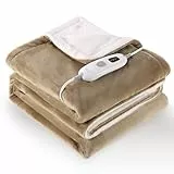 CURECURE Manta con calefacción eléctrica con 4 Niveles de Calor y 6 Horas de Apagado automático, 130 x 180 cm, Franela Suave para Mantener el Cuerpo Caliente, Lavable a máquina (Caqui Claro)