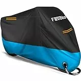 Favoto Funda para Moto Cubierta de Moto 210D Impermeable Protectora con Banda Reflectante a Prueba de Sol Lluvia Polvo Viento Nieve Excremento de Pájaro al Aire Libre, 265x105x125cm Negro+Azul