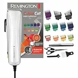 Remington Máquina de Cortar Pelo ColourCut - Cortapelos con Cable, Cuchillas de Acero Inoxidable, 9 Peines, Palanca Selección Longitud, 4 Accesorios: Tijeras, Peine, Cepillo Limpieza y Cuello - HC5035