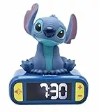 LEXIBOOK, Disney, Luz Nocturna de Stitch Despertador, Sonidos y melodías, Pantalla LCD retroiluminada, Luminoso, Snooze, Azul (RL800D)