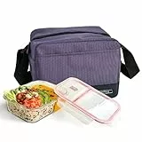 Iris Barcelona Real Lunch Bag, Set de Bolsa Térmica Porta Alimentos Ligera de 3,5 l y Táper de Cristal Dividido en 2 Compartimentos Apto para Microondas, Lavavajillas y Congelador 950 ml Lila