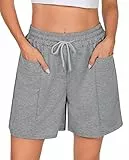 Demegimi Verano Cortas Mujer,Bermudas Mujer Verano con 2 Bolsillos Algodón Pantalón Corto con Cintura y Cordón para Jogging Yoga M