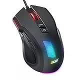 acer Ratón Gaming para Juegos de 12800 dpi con Cable, RGB Mouse Gaming Ergonómico con 8 Botones, Botón de Disparo Rápido y Conductor Personalizable, Ideal para Juegos en PC y portátiles